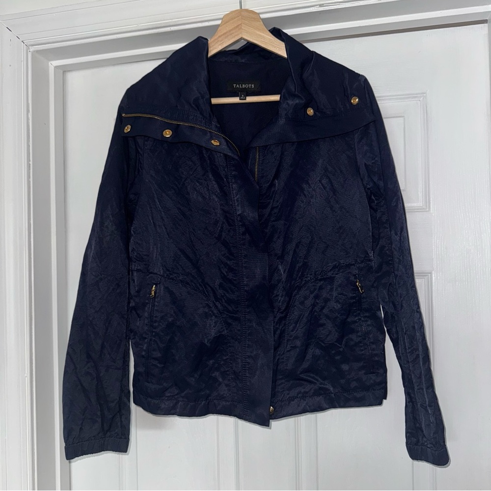 🟣4/$20 Talbots Nylon Full Zip Utility Jacket Navy 6